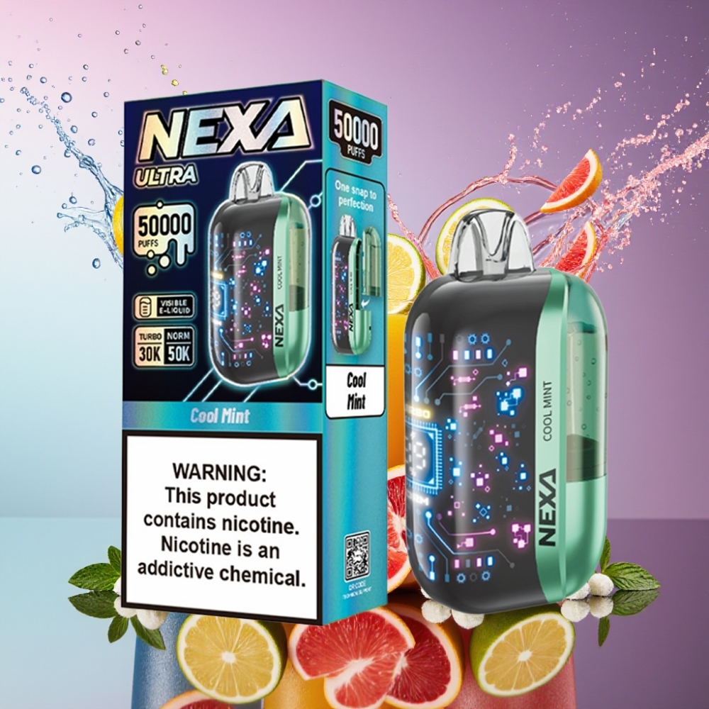 NEXA Ultra 50000 Puste Display Skærm 20ml 800mah 5% Nikotin 0.9ohm Dual Mesh Coils Type-C Opladning Kølig Mynte Engros Danmark