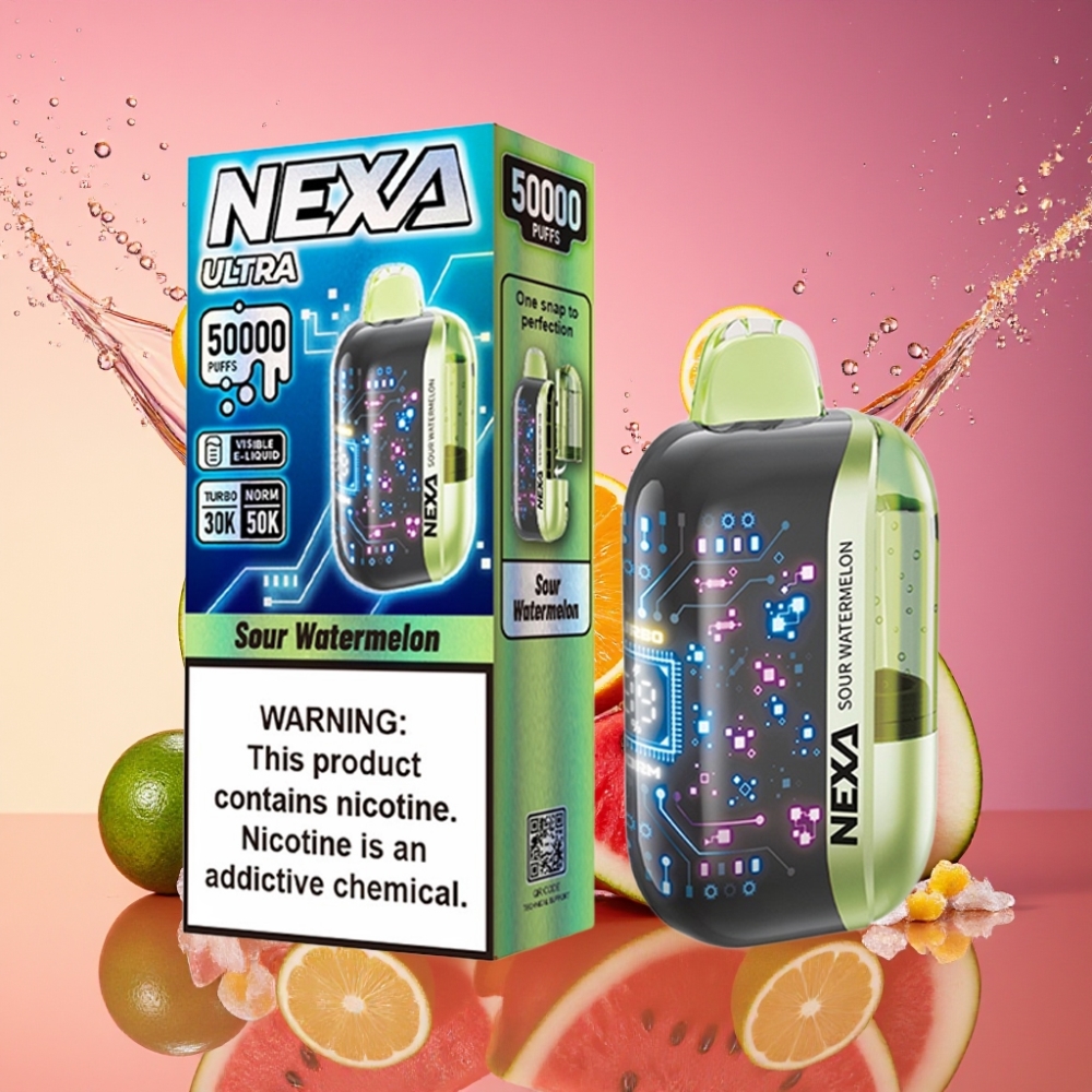 NEXA Ultra 50.000 Pust Sur Vandmelon 20ml 800mAh 5% 0,9ohm Dual Mesh 3D Skærm Type-C Engros Danmark