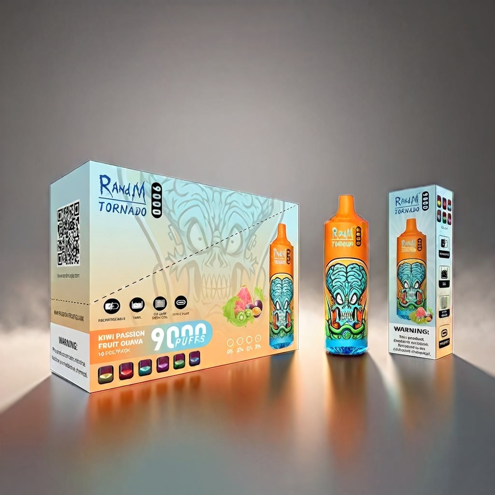 Fumot RandM Tornado 18mL Mesh Coil 850mAh 9000 Puffs RGB Display Kiwi Passionfrugt Guava Engros Danmark