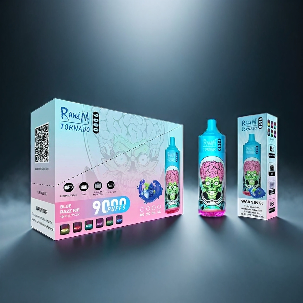 Fumot RandM Tornado 9000 Puffs 18 mL Mesh Coil 850 mAh RGB Display Sort Drage Engros Danmark