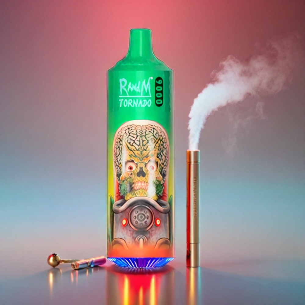 Fumot RandM Tornado 9000 Puffs 850 mAh 18 mL Mesh Coil RGB Display 54 Smaglge Regnbue Slik Engros Danmark