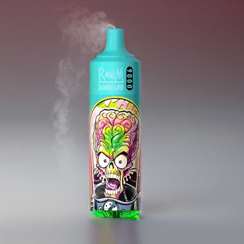Fumot RandM Tornado 9000 Puffs 850 mAh 18 mL Mesh Coil RGB Display 54 Smagsvarianter Jordbær Granatæble Engros Danmark