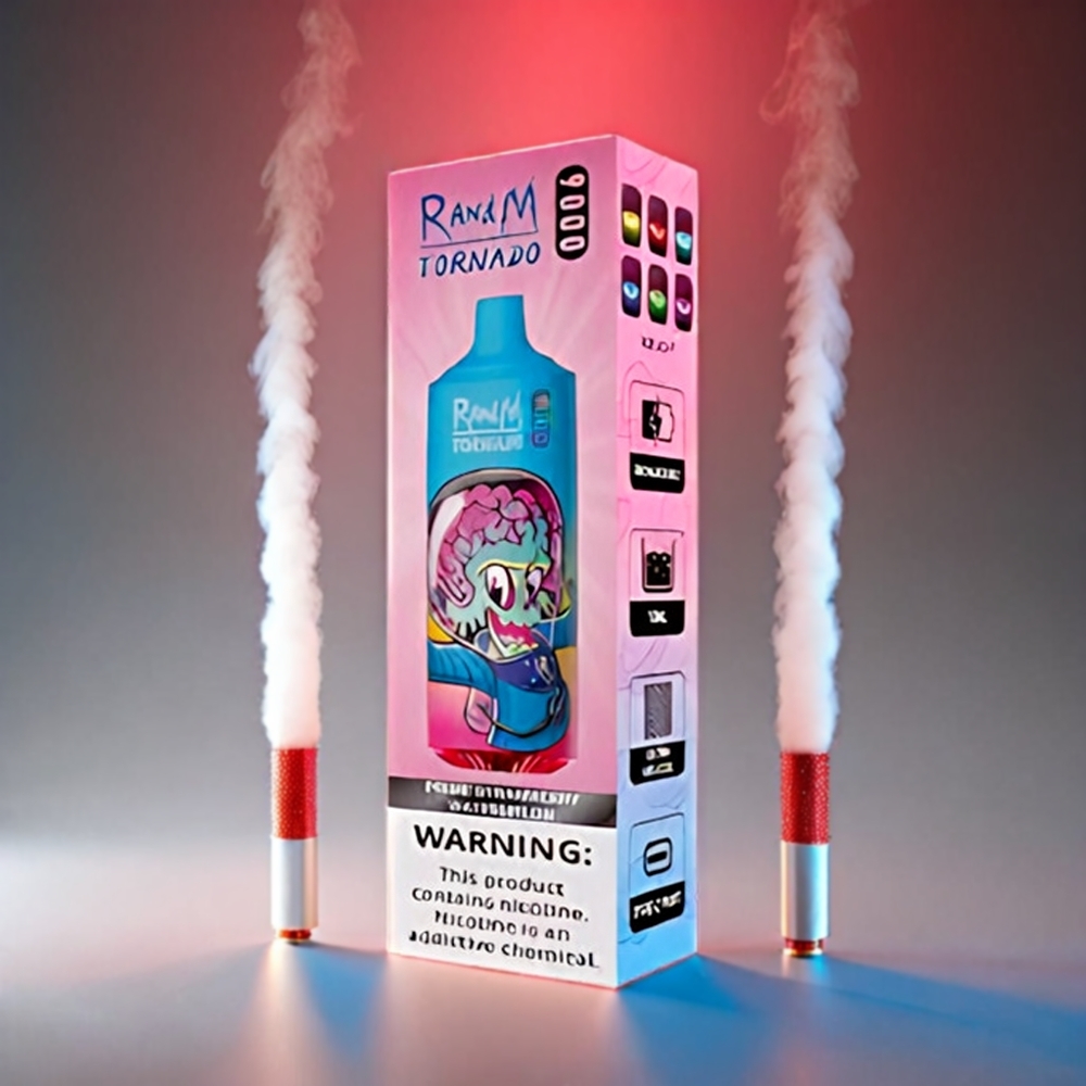 Fumot RandM Tornado 9000 Puffs 850 mAh 18 mL Mesh Coil RGB Display 54 Smagsvarianter Jordbær Vandmelon Engros Danmark