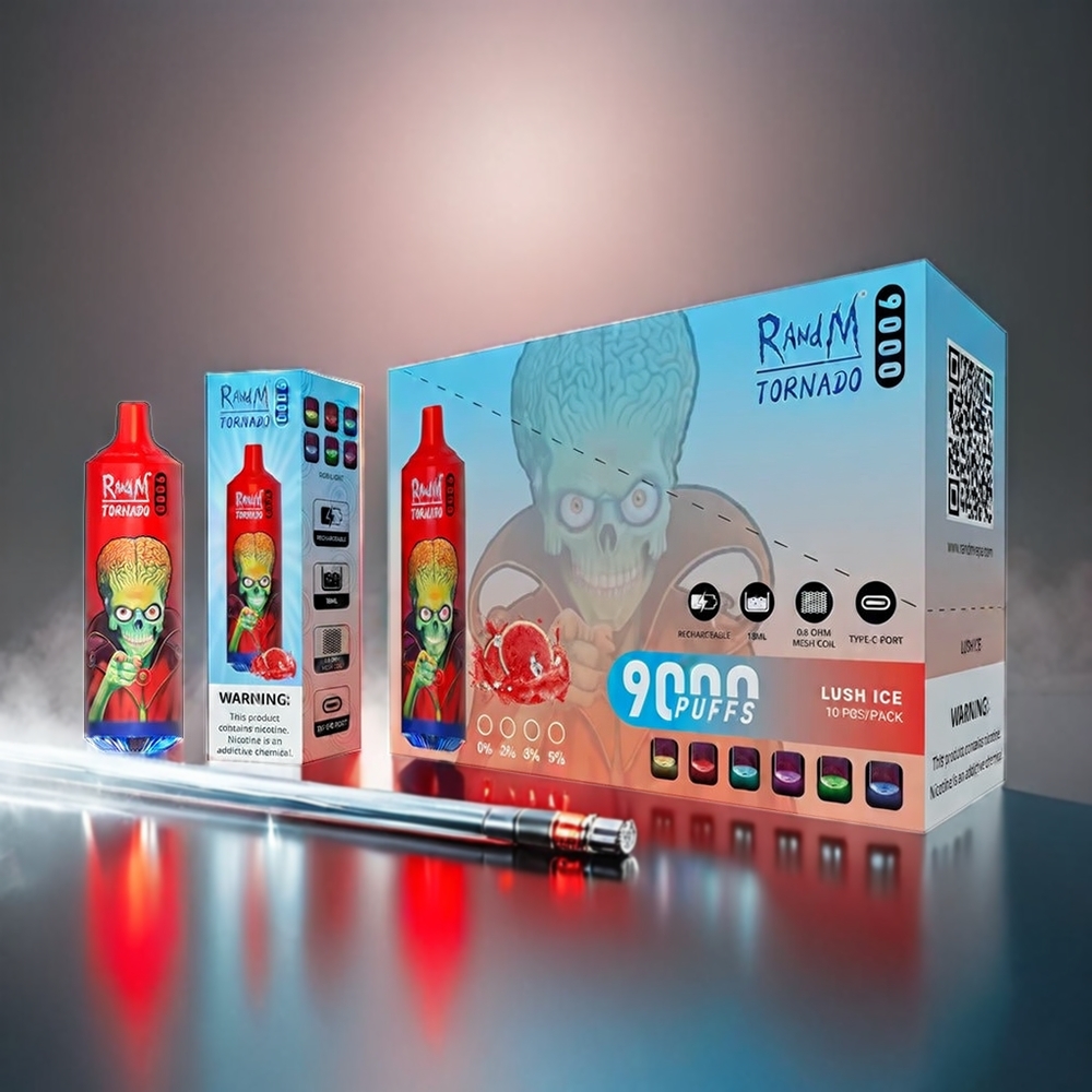 Fumot RandM Tornado 9000 Puffs 850mAh 18mL Mesh RGB 54 Smagsvarianter Lush (Lush Ice) Engros Danmark