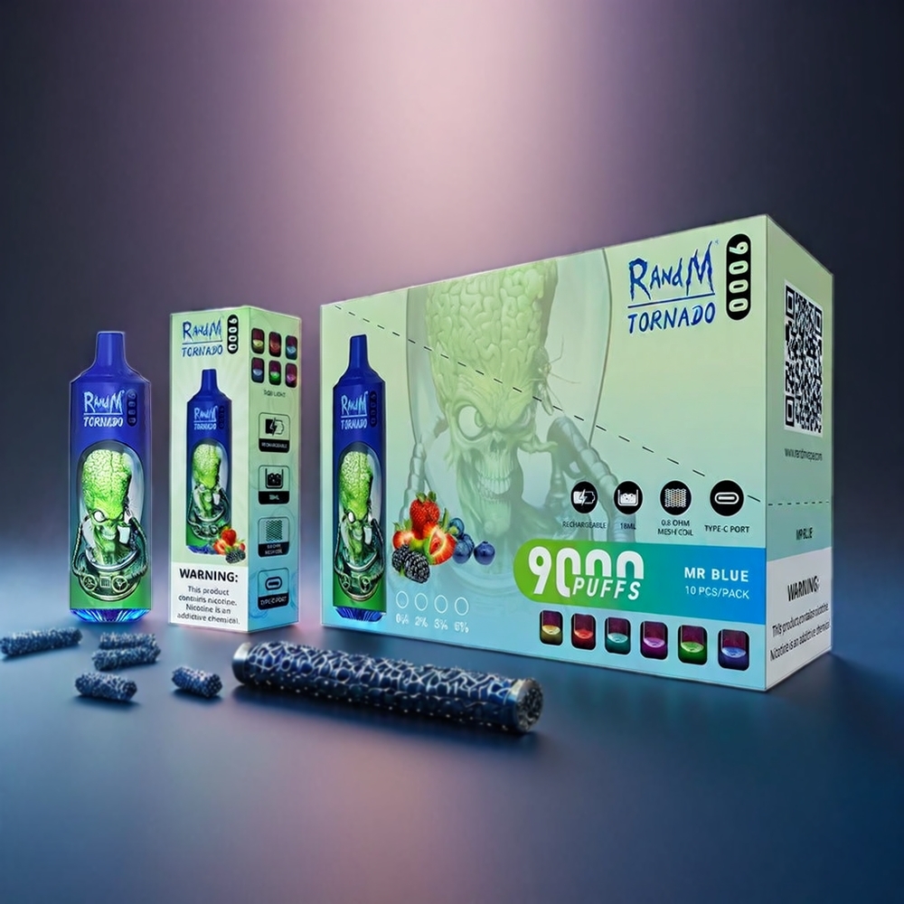 Fumot RandM Tornado 9000 Slag Mesh Coil 18 mL 850 mAh Mr Blå Engros Danmark