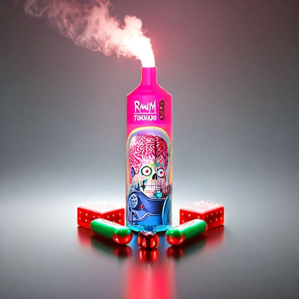 Fumot Randm Tornado 9000 Puffs 850 mAh Genopladelig 18 mL Mesh Coil RGB Display Vandmelon Skittles Engros Danmark