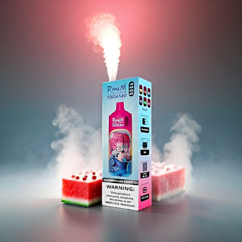 Fumot Randm Tornado 9000 Puffs 850 mAh Genopladelig 18 mL Mesh Coil RGB Display Vandmelon Skittles Engros Danmark
