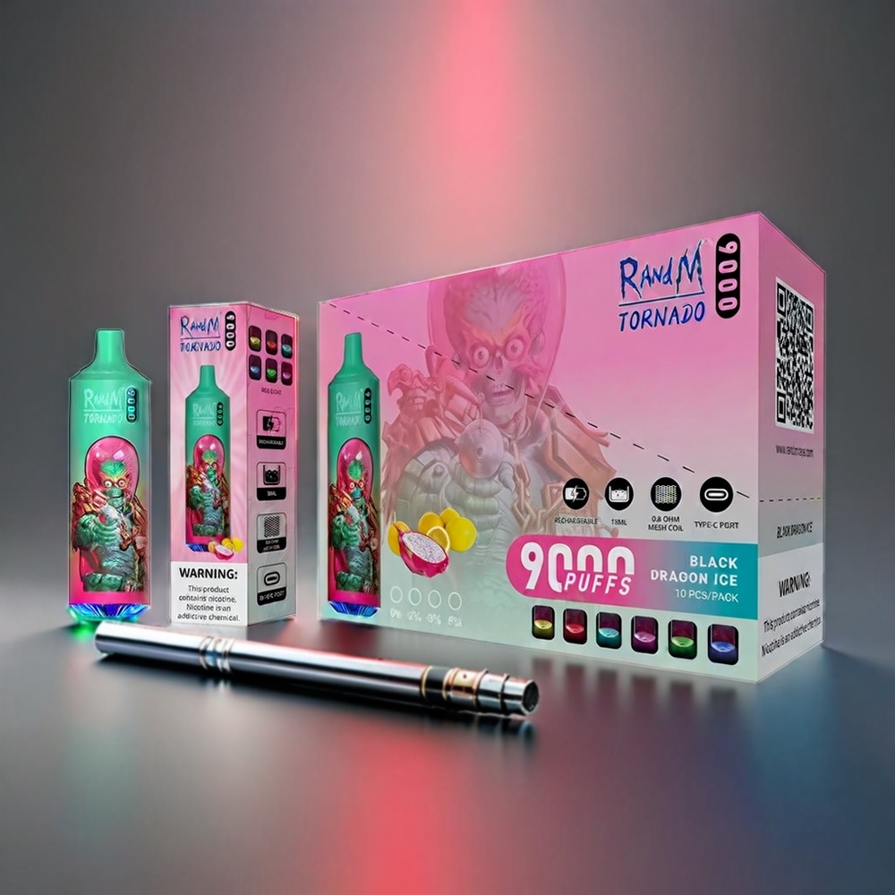 Fumot Randm Tornado 9000 Puffs 850mAh 18mL Mesh RGB Display 54 Smag Blå Razz Kush Engros Danmark