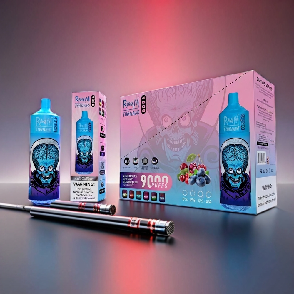 Fumot Randm Tornado 9000 Puffs Blåbær Kirsebær Tranebær – 850 mAh, 18 mL, Mesh Coil, RGB Display, 54 Smage + Engros Danmark