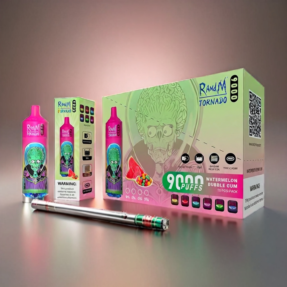 Fumot Randm Tornado 9000 Puffs Vandmelon Bubblegum 850mAh 18mL Mesh RGB 54 Smage Engros Danmark