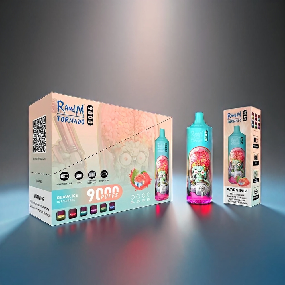RandM Tornado 9000 Puffs 850 mAh 18 mL Mesh Coil RGB Display 54 Smage Blå Sur Hindbær Engros Danmark