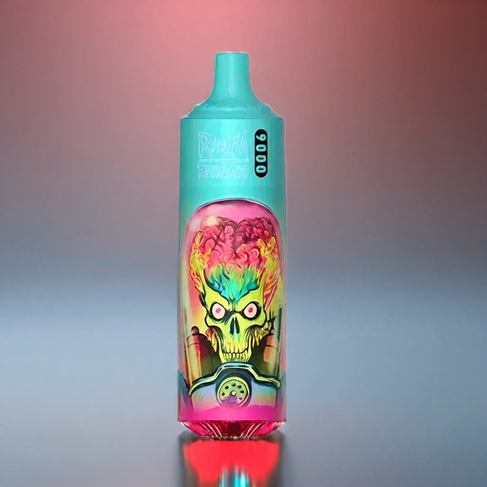 RandM Tornado 9000 Puffs 850 mAh 18 mL Mesh Coil RGB Display Jordbær Hindbær Kirsebær Engros Danmark