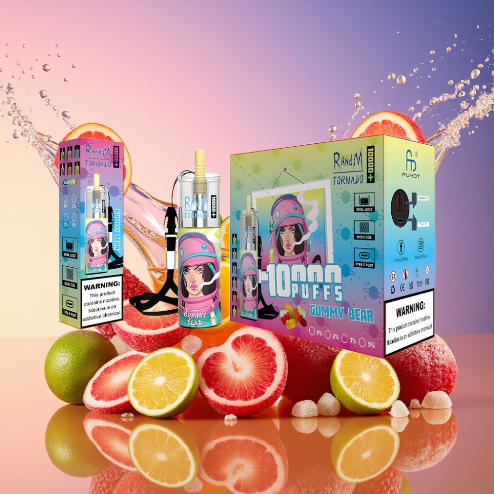 RandM Fumot Original Tornado 10000 Plus Engangs Vape Gummibjørn 20 ml 850 mAh Mesh Coil Type-C RGB 0%/2%/3%/5% Engros Danmark