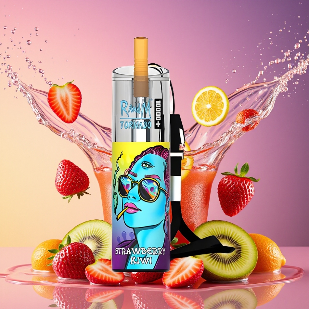 RandM Fumot Original Tornado 10000 Plus Engangs Vape Jordbær Kiwi 20 ml 850 mAh Mesh Coil Type-C RGB Lys 0%/2%/3%/5% Engros Danmark