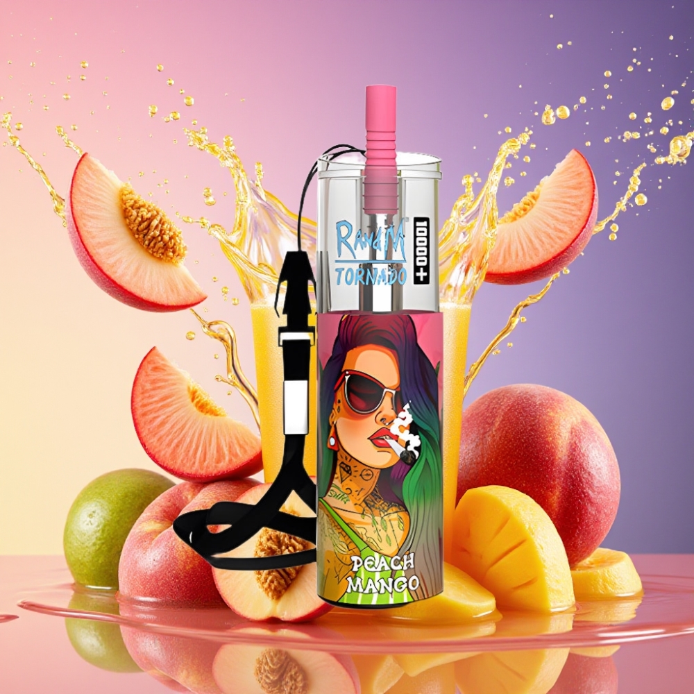RandM Fumot Original Tornado 10000 Plus Puffs 20 ml 5% Mesh Coil Type-C RGB Peachy Mango Engros Danmark