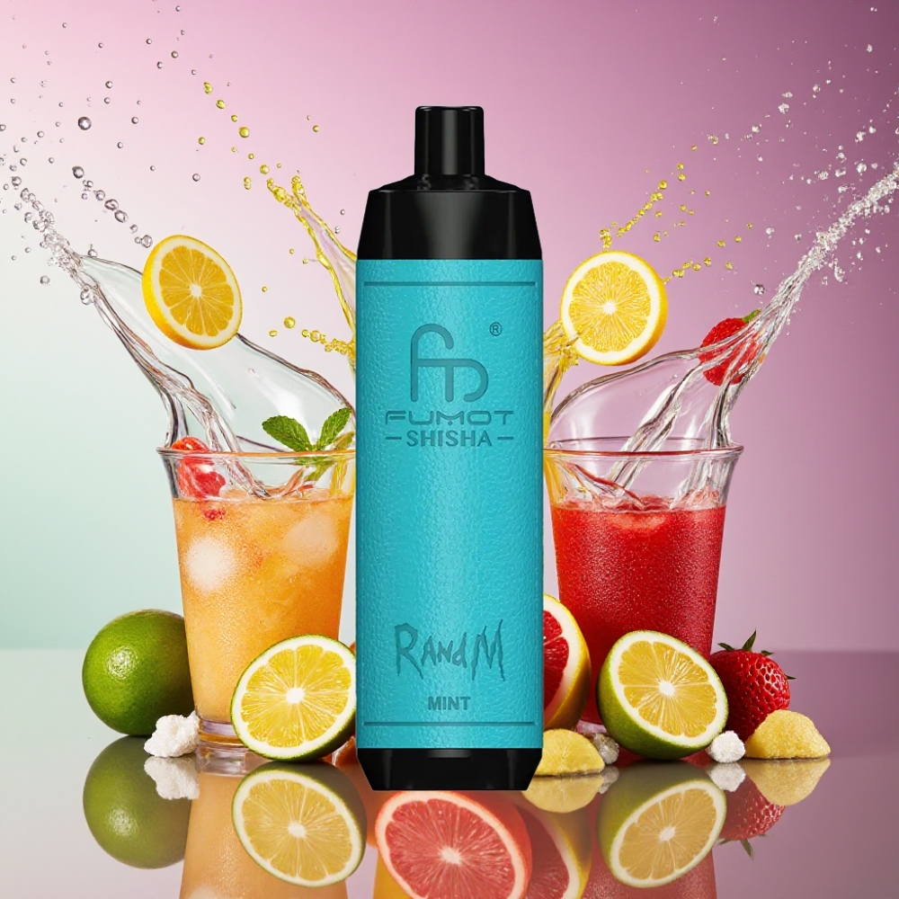 RandM Fumot Shisha 10000 Puffs Bærbar E-damp 18ml 850 mAh 0.6ohm Mesh Type-C 0.5% Nikotin Mynte Engros Danmark