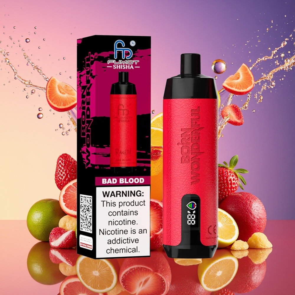 RandM Fumot Shisha 10000 Puffs Dårligt Blod LED 18ml 850mAh 0.6ohm Type-C 0.5% Nicotin Engros Danmark