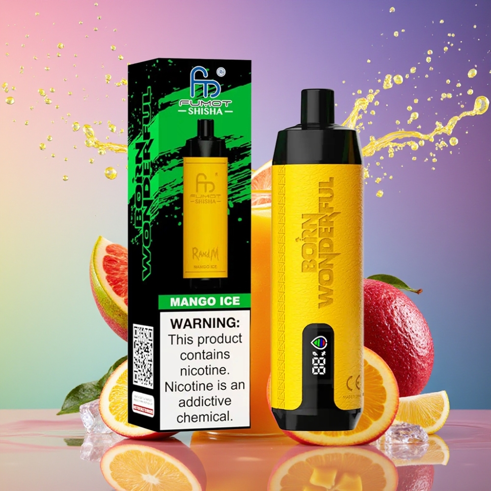RandM Fumot Shisha 10000 Puffs Mango Is LED Indicator 18ml 850mAh Type-C 0.5% Nicotine Engros Danmark