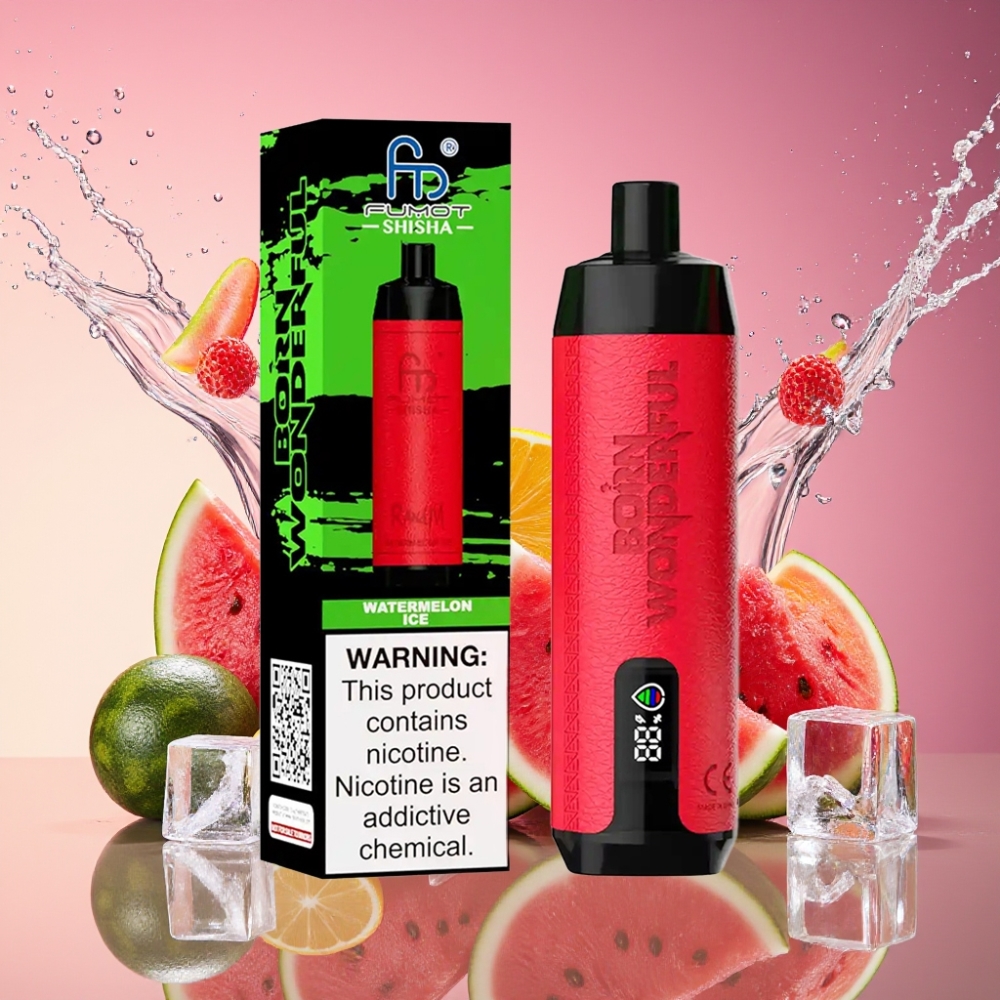 RandM Fumot Shisha 10000 Puffs Vandmelon Is Disposable Vape LED Indikator 18ml Prefilled e-liquid 850 mAh Batteri 0.6ohm Mesh Coil Type-C Port 0.5% Nikotinindhold Engros Danmark
