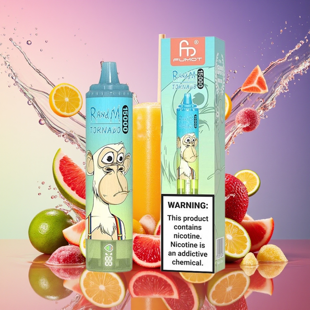 RandM Fumot Tornado 15000 Puffs 25ml 850mAh 0.9 Ohm Mesh Coil Type-C LCD Ispop Engros Danmark
