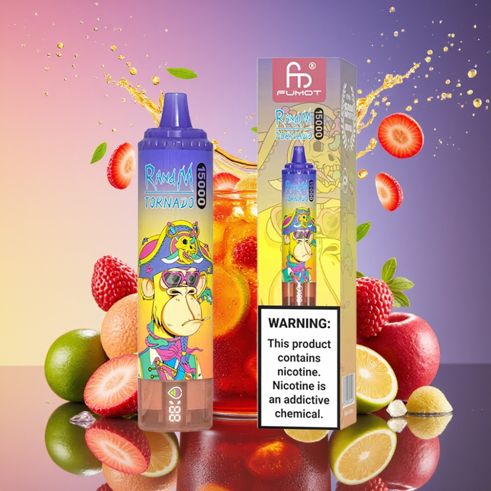 RandM Fumot Tornado 15000 Puffs 25ml 850mAh 0.9 Ohm Mesh LCD Type-C Cola Is Engros Danmark