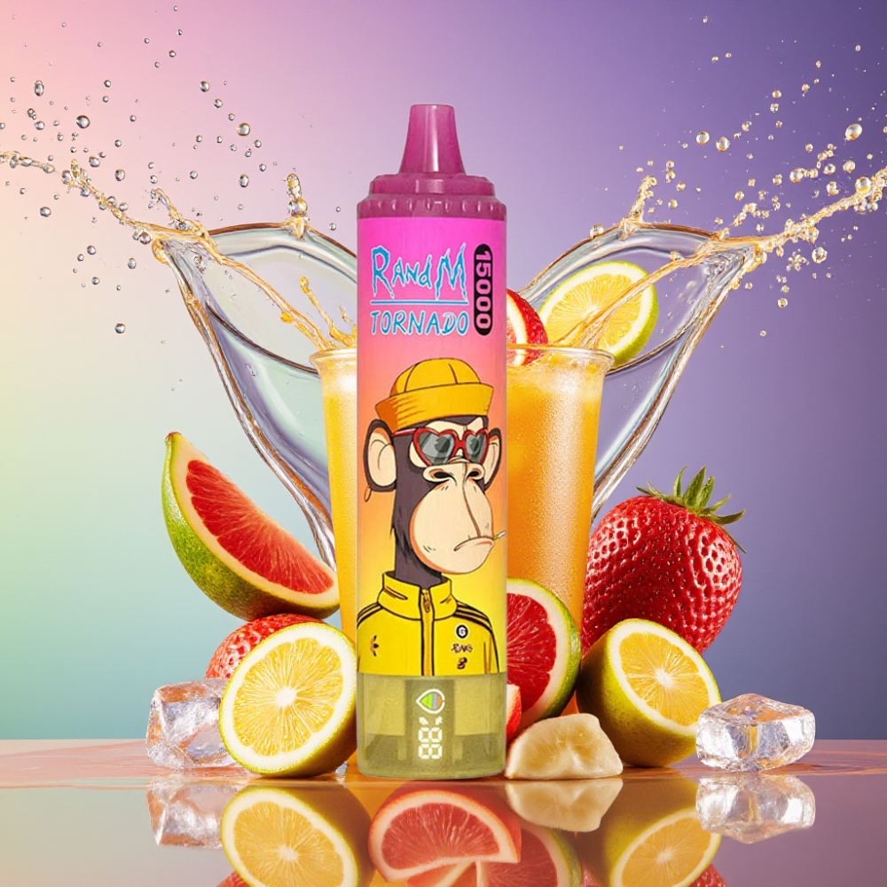 RandM Fumot Tornado 15000 Puffs Bananis Is 25ml 850mAh 0.9 Ohm Mesh LCD Type-C Engros Danmark