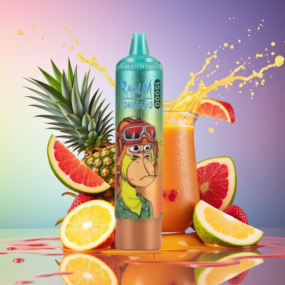 RandM Fumot Tornado 15000 Puffs Isananas 25ml 850mAh 0.9 Ohm Mesh LCD Type-C Engros Danmark