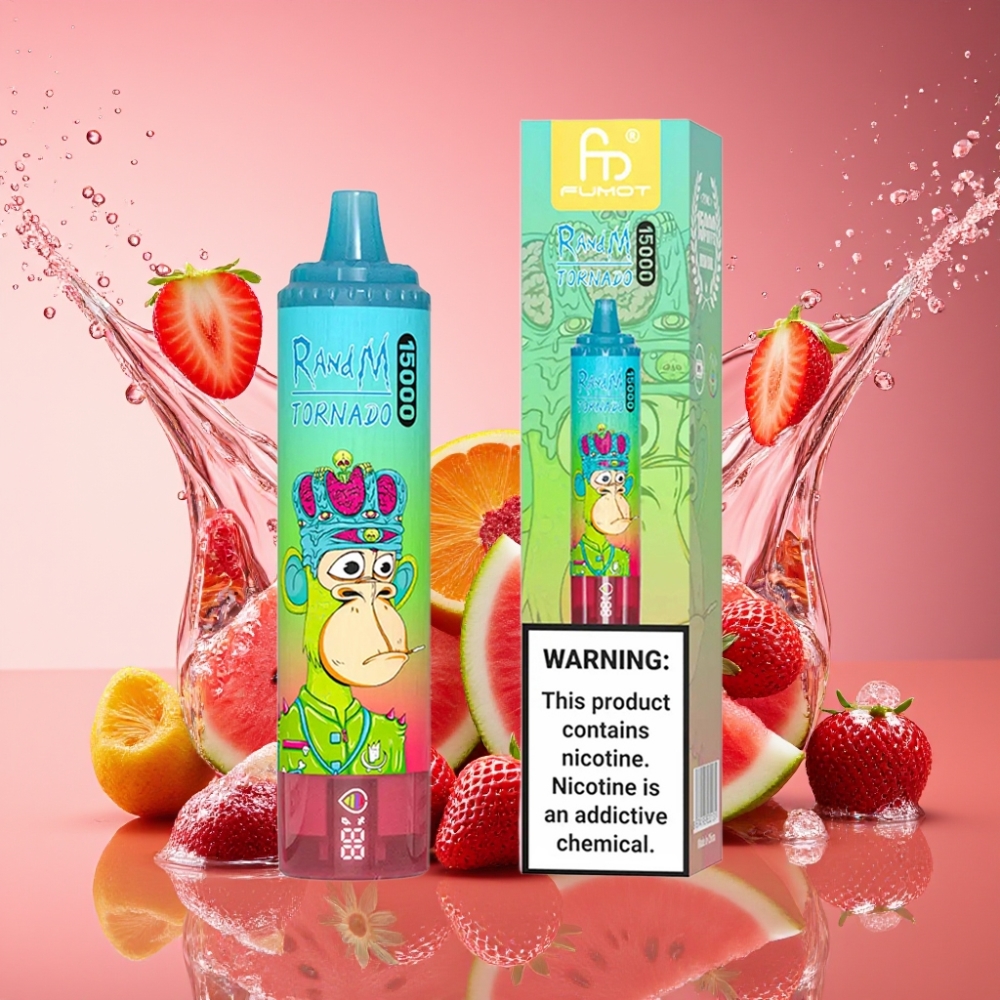 RandM Fumot Tornado 15000 Puffs Jordbær Vandmelon 25ml 850mAh 0.9 Ohm Mesh Type-C LCD Engros Danmark