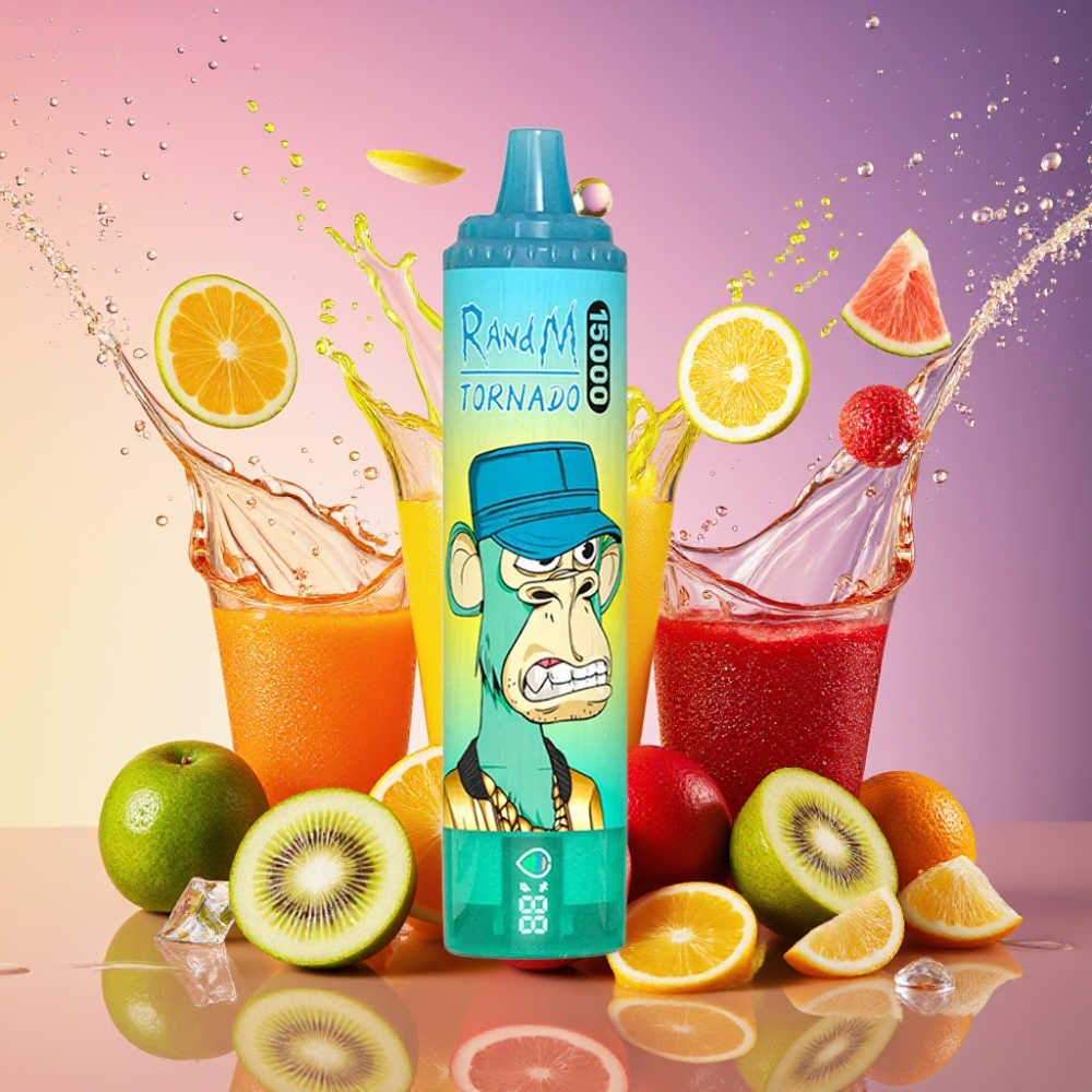 RandM Fumot Tornado 15000 Puffs Kiwi Passionfrugt Guava 25ml 850mAh Mesh Type-C LCD Engros Danmark