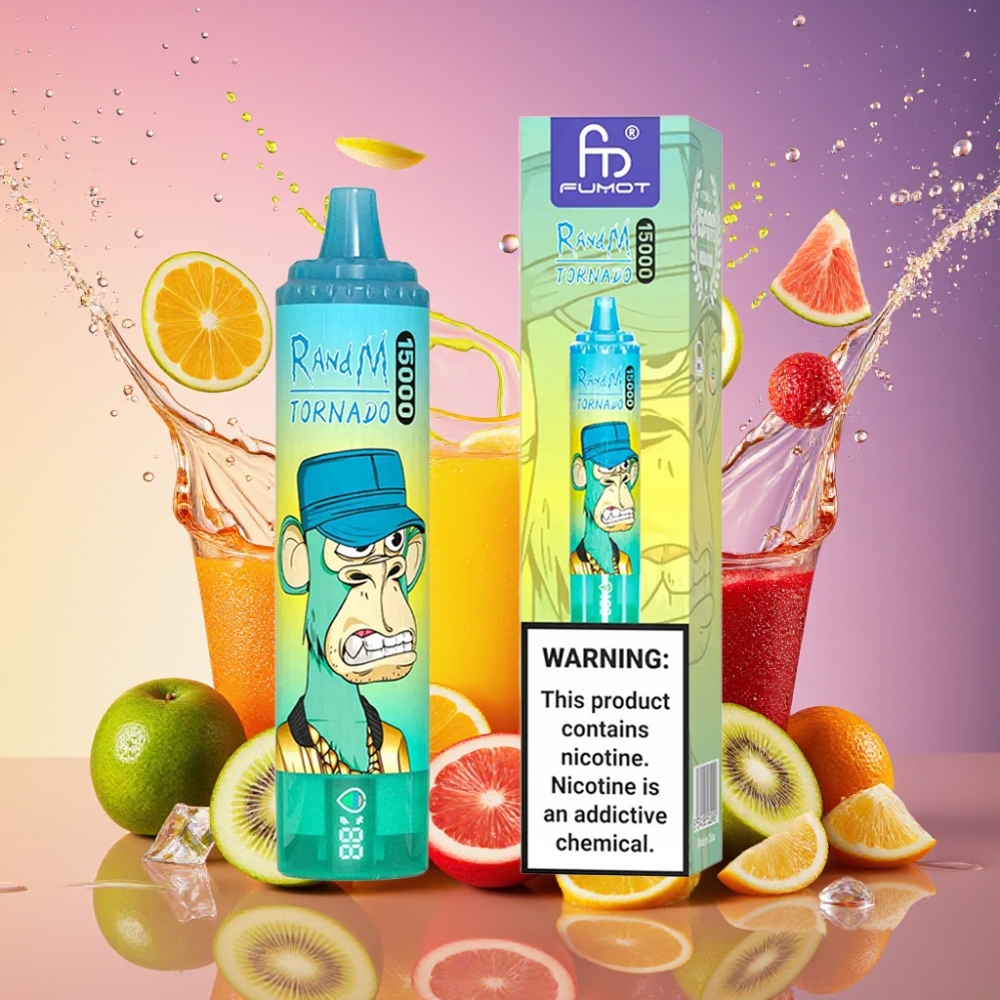 RandM Fumot Tornado 15000 Puffs Kiwi Passionfrugt Guava 25ml 850mAh Mesh Type-C LCD Engros Danmark