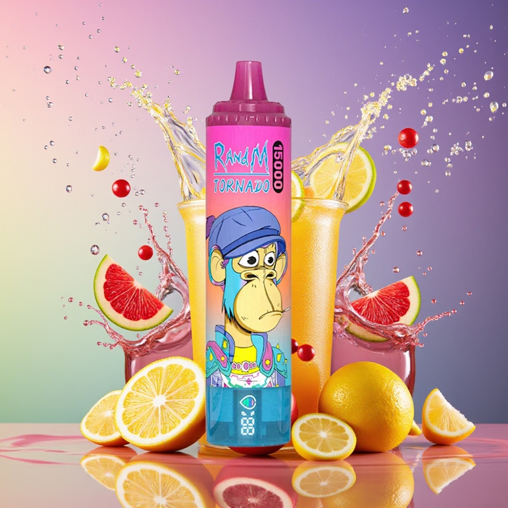 RandM Fumot Tornado 15000 Pust 25ml 850mAh 0,9 Ohm Mesh LCD Citronsaft Engros Danmark