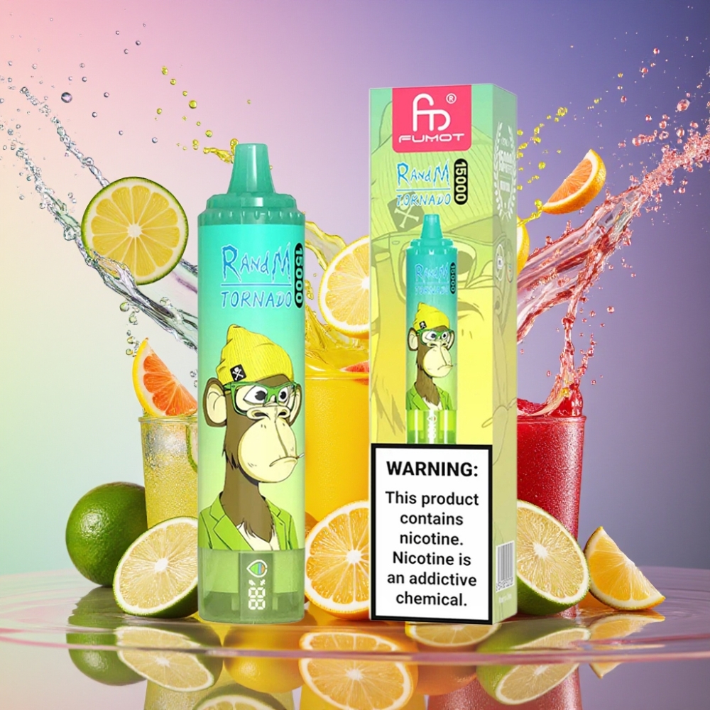 RandM Fumot Tornado 15000 Pust Citron Lime 25ml 850mAh 0,9 Ohm Mesh LCD Type-C Engros Danmark