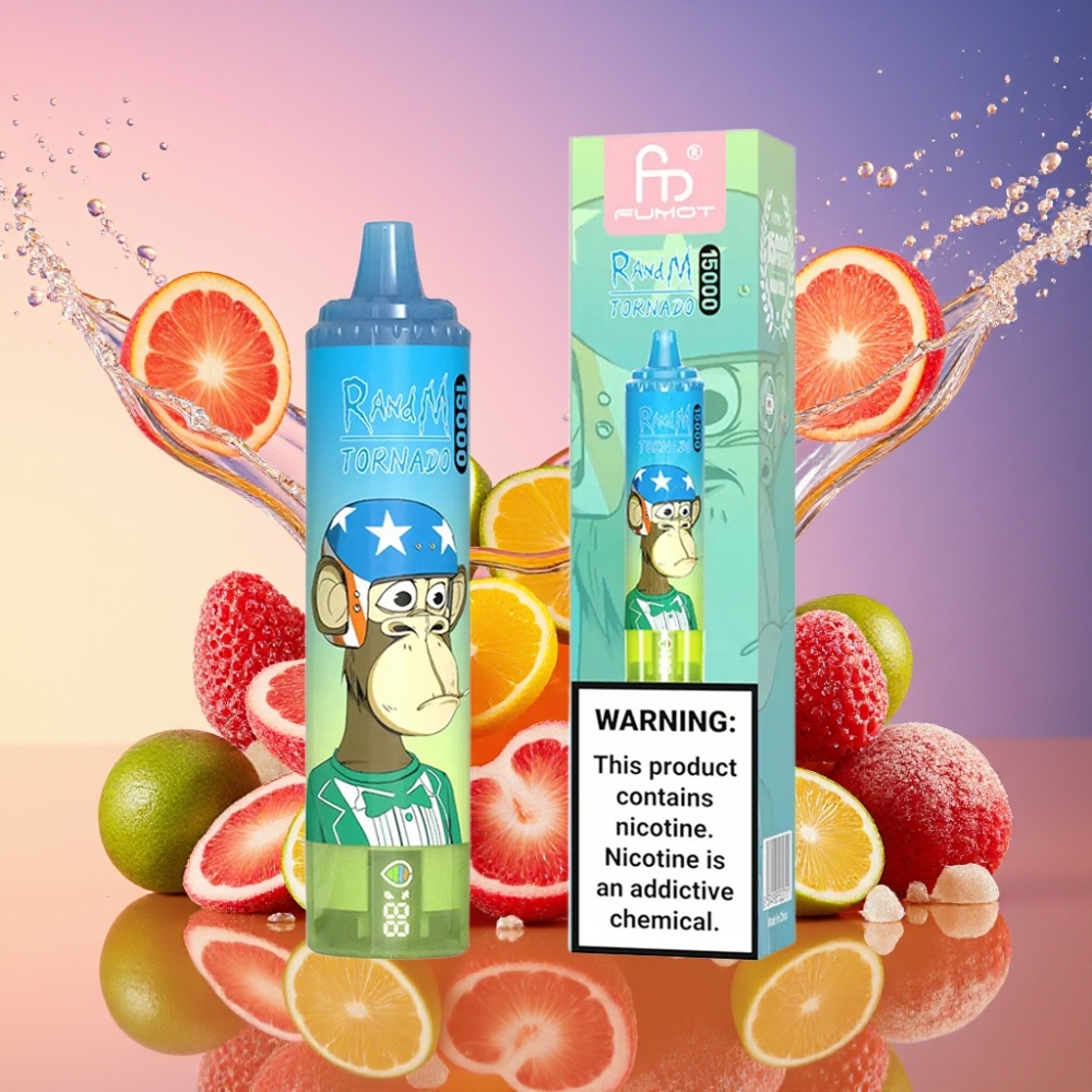 RandM Fumot Tornado 15000 Pust Gummibjørn 25ml 850mAh 0,9 Ohm Mesh Type-C LCD Engros Danmark