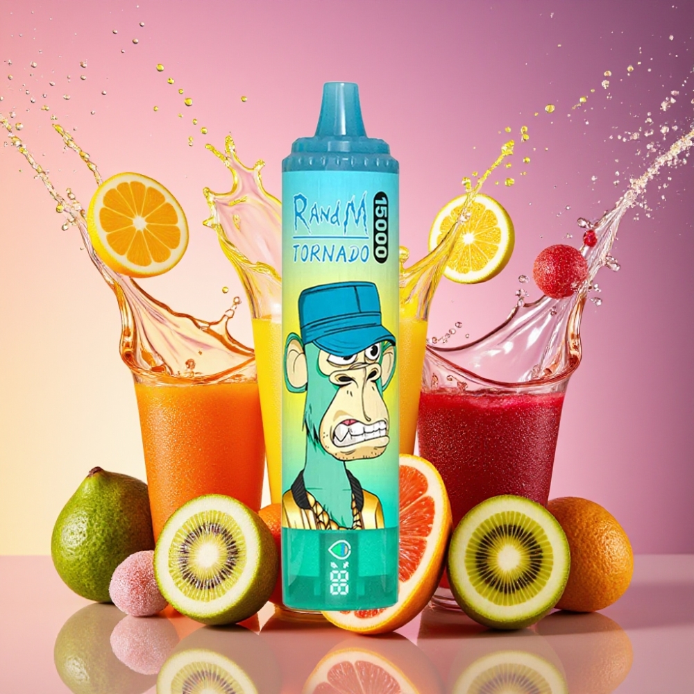 RandM Fumot Tornado 15000 Pust Kiwi Passionsfrugt Guava 25ml 850mAh Mesh Coil Type-C LCD Engros Danmark