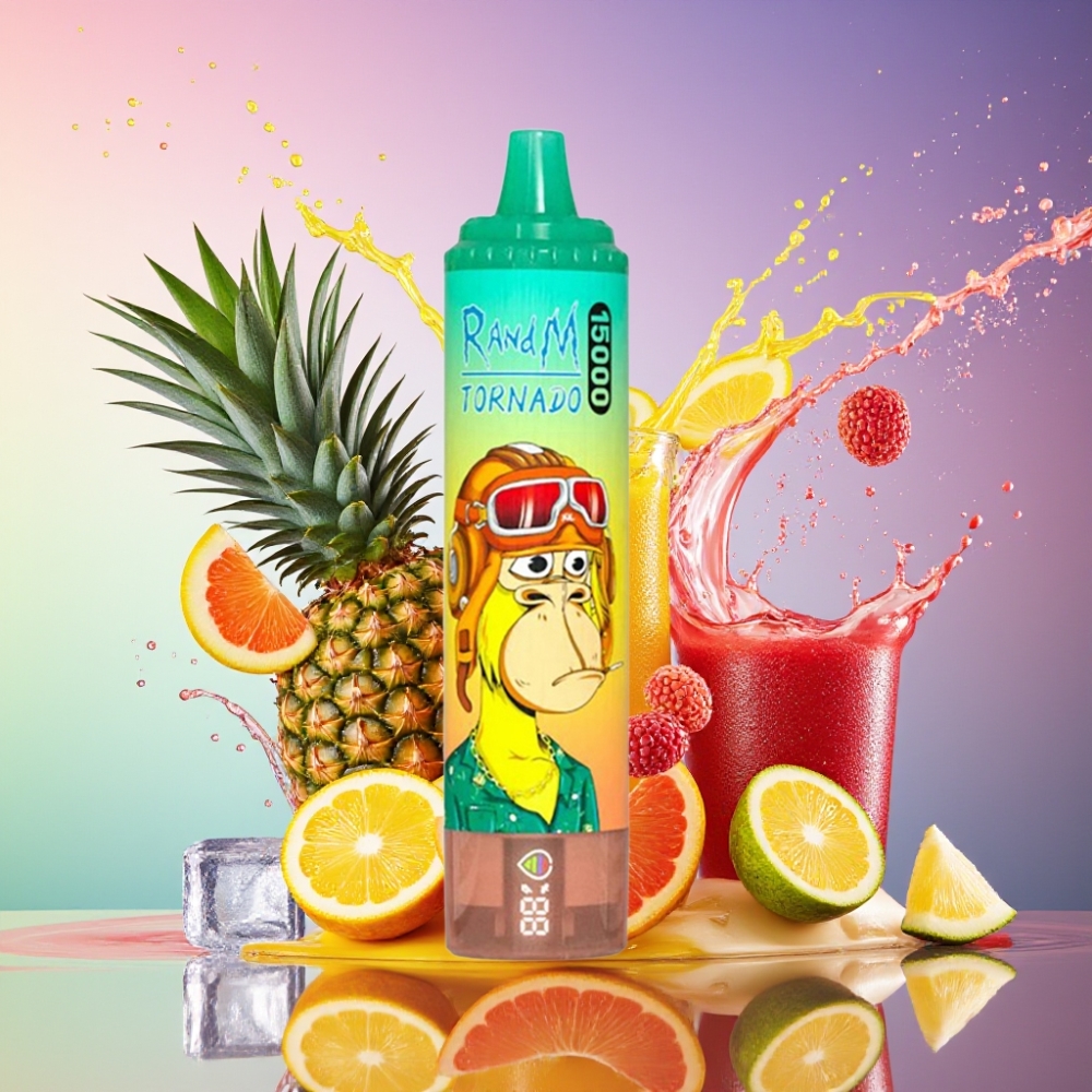 RandM Fumot Tornado 15000 Puste 25ml 850mAh 0.9 Ohm Mesh LCD Type-C Ananas Is Engros Danmark