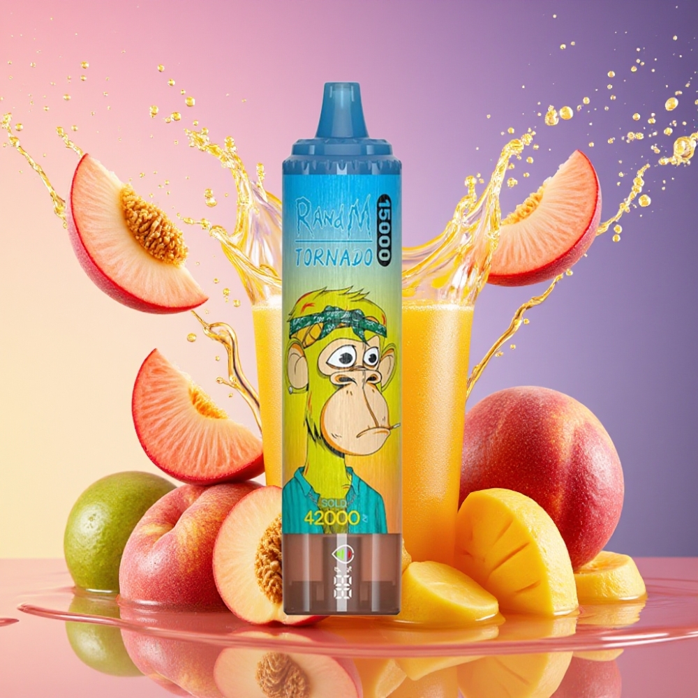 RandM Fumot Tornado 15.000 Pust Fersken Mango 25ml 850mAh Mesh LCD Engros Danmark
