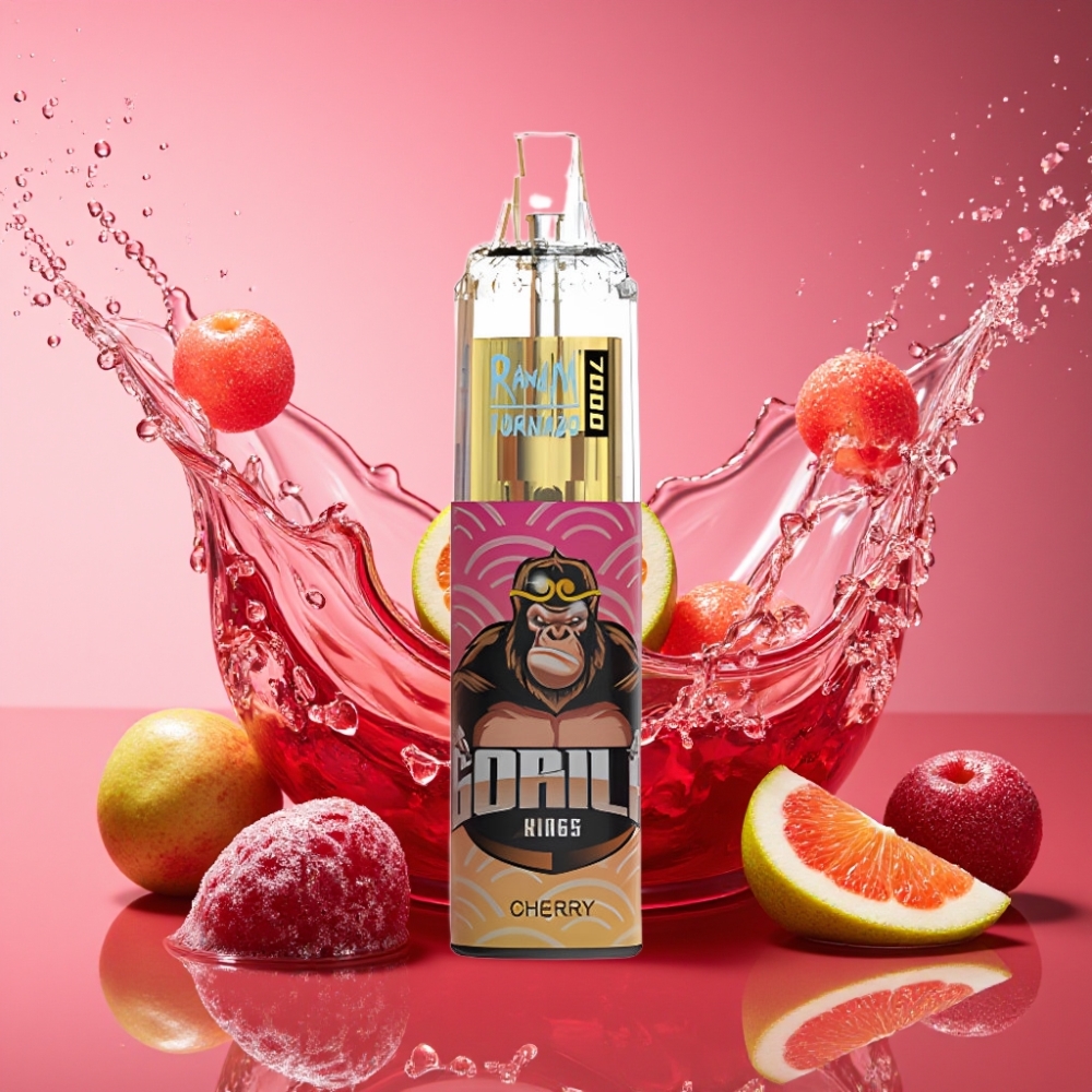 RandM Fumot Tornado 7000 Pust 14 ML Mesh Coil Type-C RGB Luftjusterbar Kirsebær 0%,2%,3%,5% Nikotin Engros Danmark