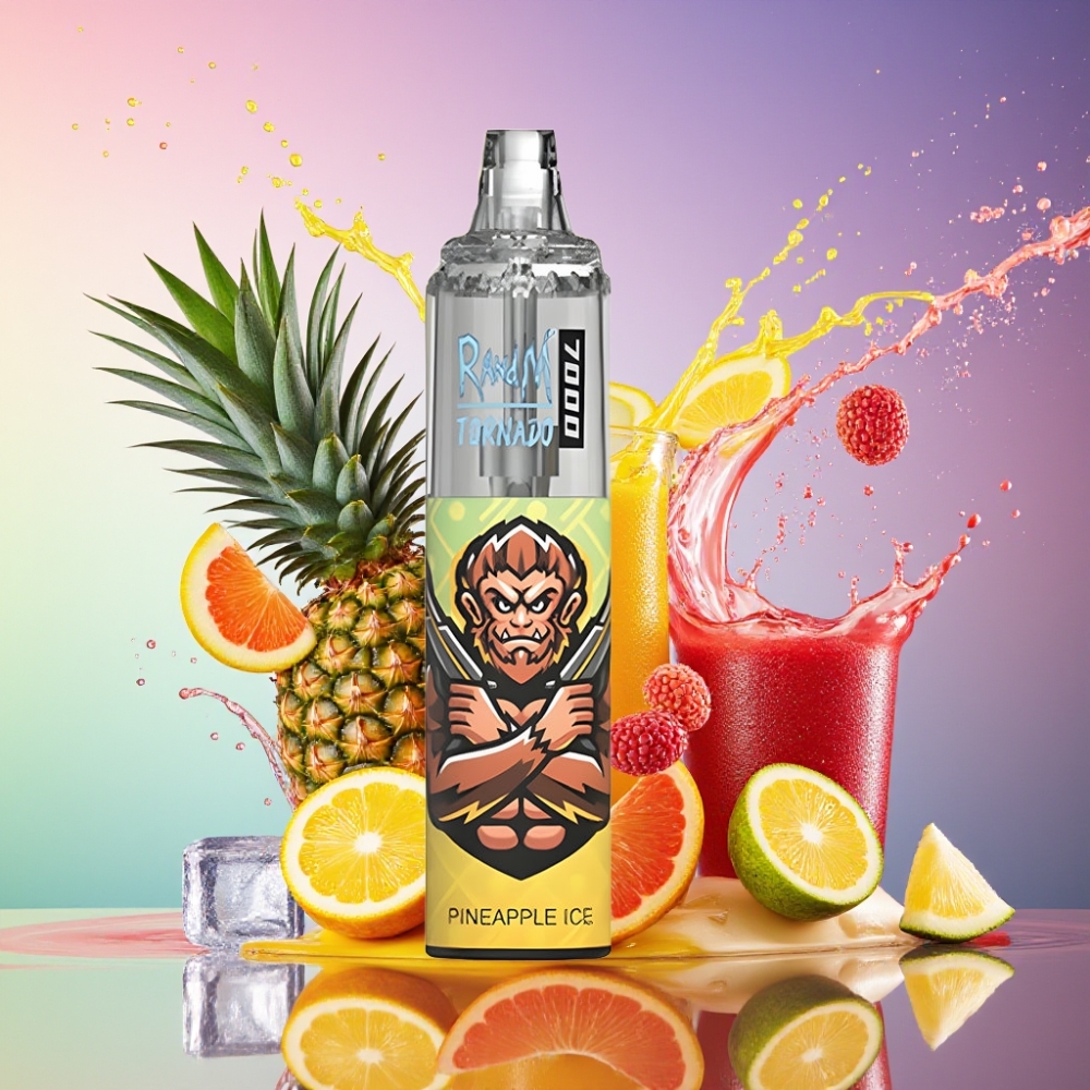 RandM Fumot Tornado 7000 Pust Ananas Is 14 ML 850 MAH Mesh Coil Type-C RGB Air-Adjustable Engros Danmark