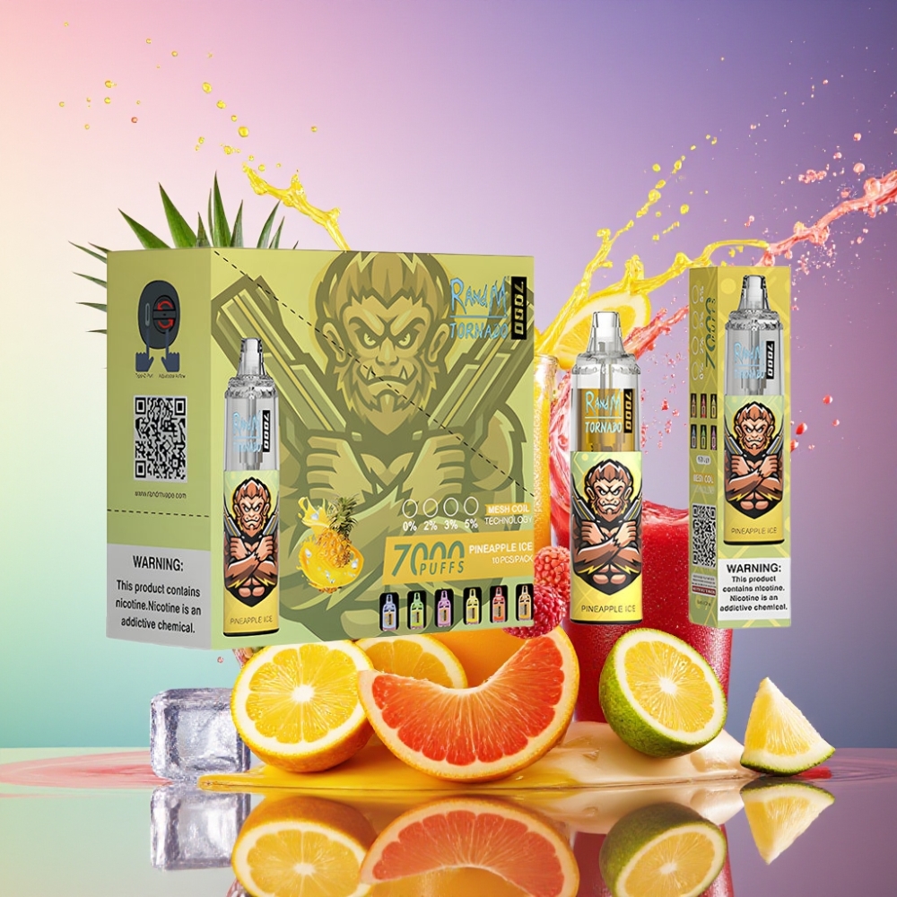 RandM Fumot Tornado 7000 Pust Ananas Is 14 ML 850 MAH Mesh Coil Type-C RGB Air-Adjustable Engros Danmark