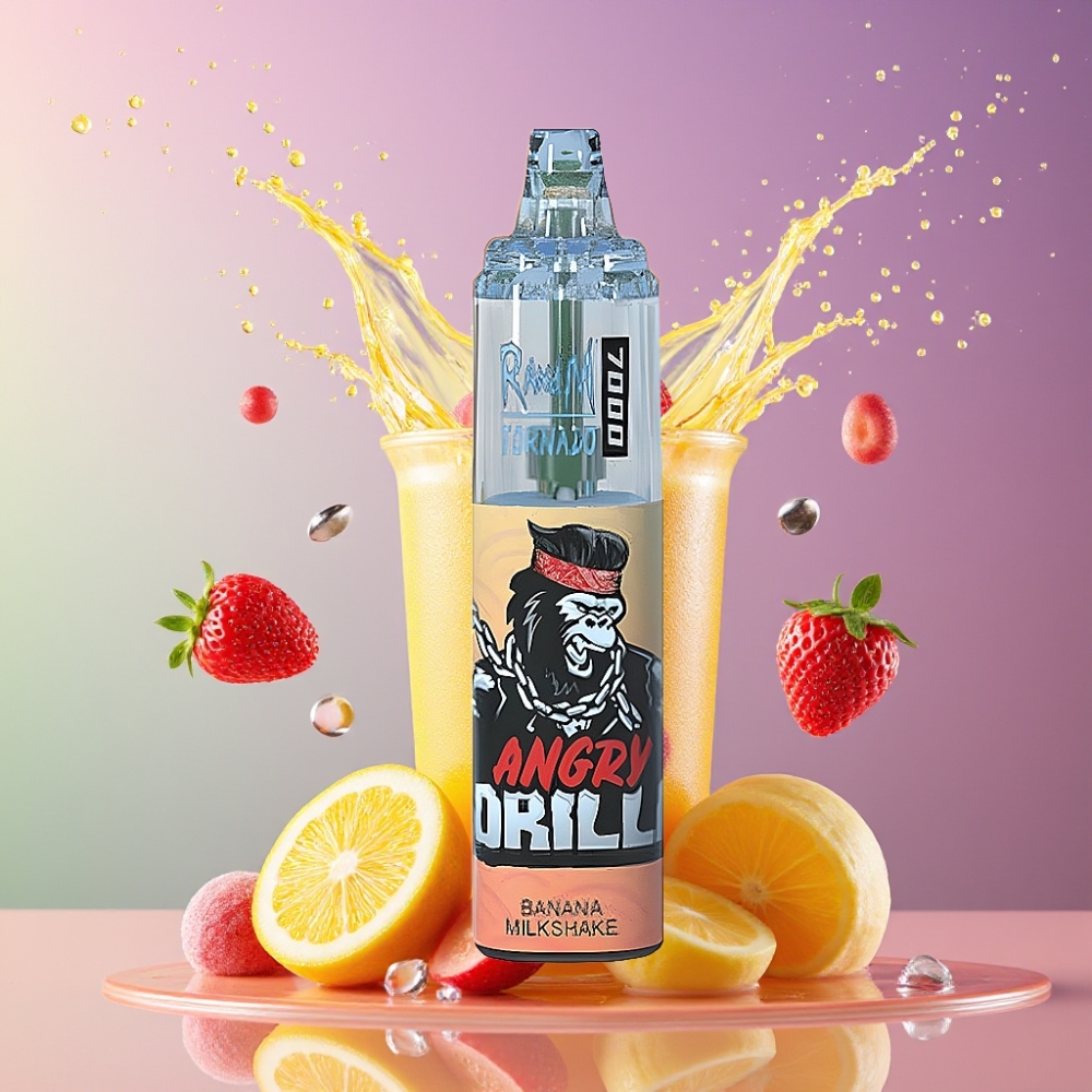 RandM Fumot Tornado 7000 Pust Banan Milkshake 14 ML E-væske 850 MAH Batteri Mesh Coil Type-C Port RGB Lys 0%,2%,3%,5% Nikotin Luftjusterbar Engros Danmark