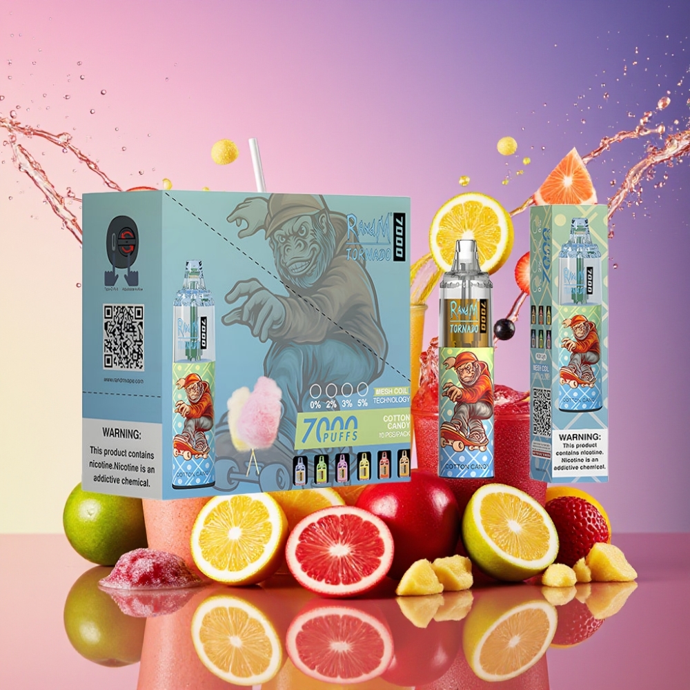 RandM Fumot Tornado 7000 Pust Bombolini 14 ML 850 MAH Mesh Coil Type-C RGB Luftjusterbar 0%,2%,3%,5% Nikotin Engros Danmark