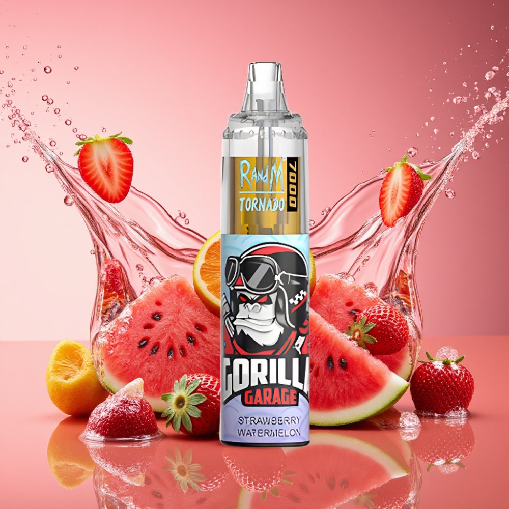 RandM Fumot Tornado 7000 Pust Jordbær Vandmelon 14 ML 850 MAH Mesh Coil Type-C RGB 0-5% Nicotine Air-Adjustable Engros Danmark