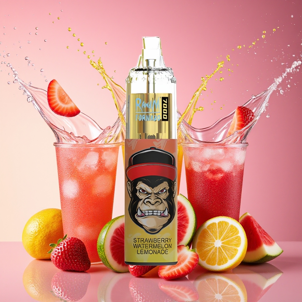 RandM Fumot Tornado 7000 Pust Jordbær Vandmelon Lemonade 14 ML 850 MAH Mesh Coil Type-C RGB Lys 0% 2% 3% 5% Nicotine Luft-justerbar Engros Danmark