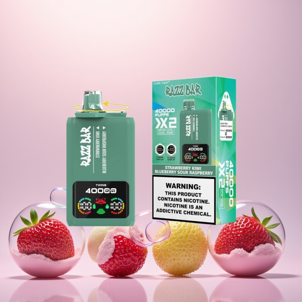 Razz Bar 40000 Puffs Bærbar Engangs Vape Jordbær Kiwi & Blåbær Sur Hindbær 1.0Ω 2 Mesh Coil 650 Mah Type-C Port 2%,5% Nikotin Engros Danmark