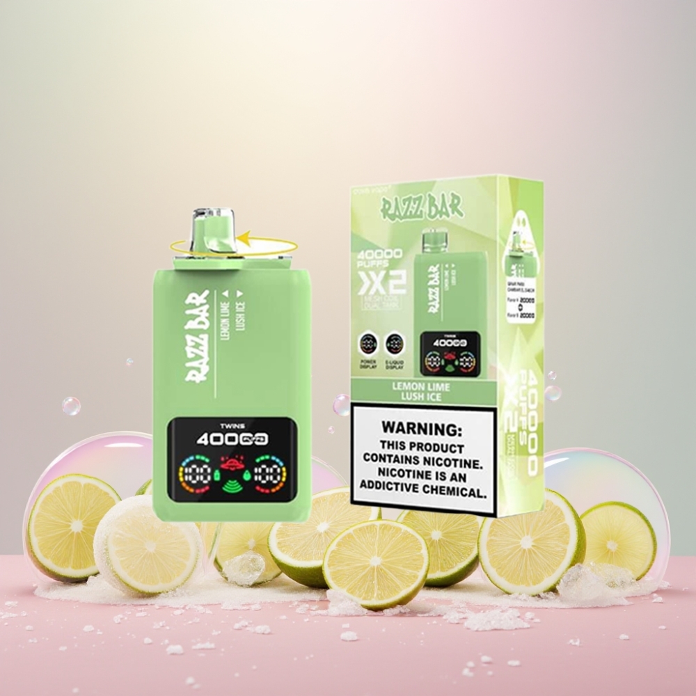 Razz Bar 40000 Puffs Skærmdisplay 1.0Ω 2 Mesh Coil 650 Mah Type-C 2%/5% Nikotin Citron Lime & Lush Is Engros Danmark
