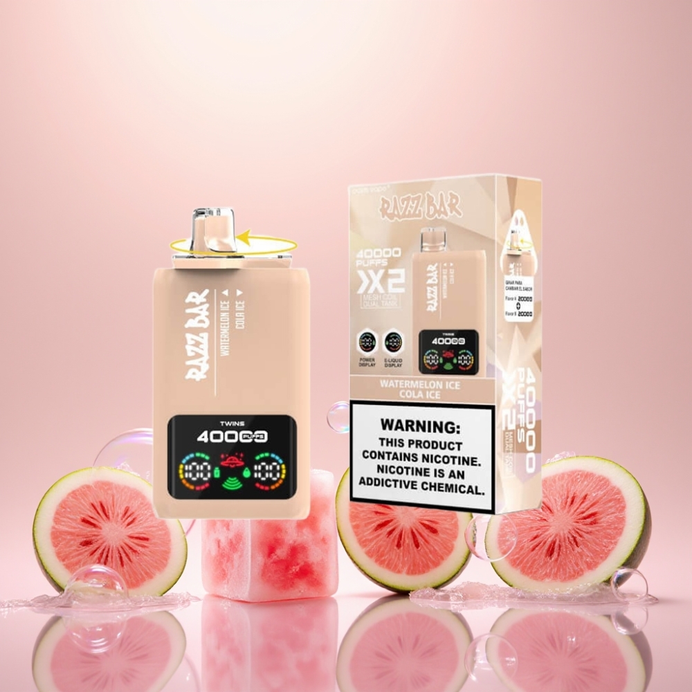 Razz Bar 40000 Puffs Vandmelon Is & Cola Is Skærmdisplay 1.0Ω 2 Mesh Coil 650 Mah Type-C 2%/5% Nicotin Engros Danmark