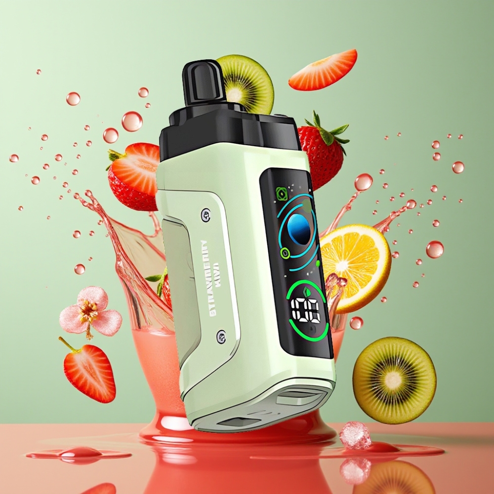 Razz Bar 45000 Pust Justerbar Luftflow 1.0 Ohm Mesh Coil Type-C Genopladelig Jordbær Kiwi 20 mg/ml Nikotin Engros Danmark