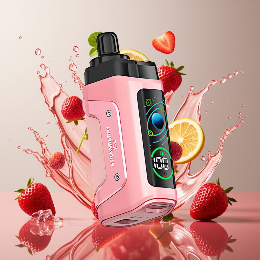 Razz Bar 45000 Pust Justerbar Luftstrøm Type-C Genopladelig Jordbær Is 1.0 Ohm Mesh Coil 650 Mah Batteri 20 mg/ml Nicotin Styrke Engros Danmark