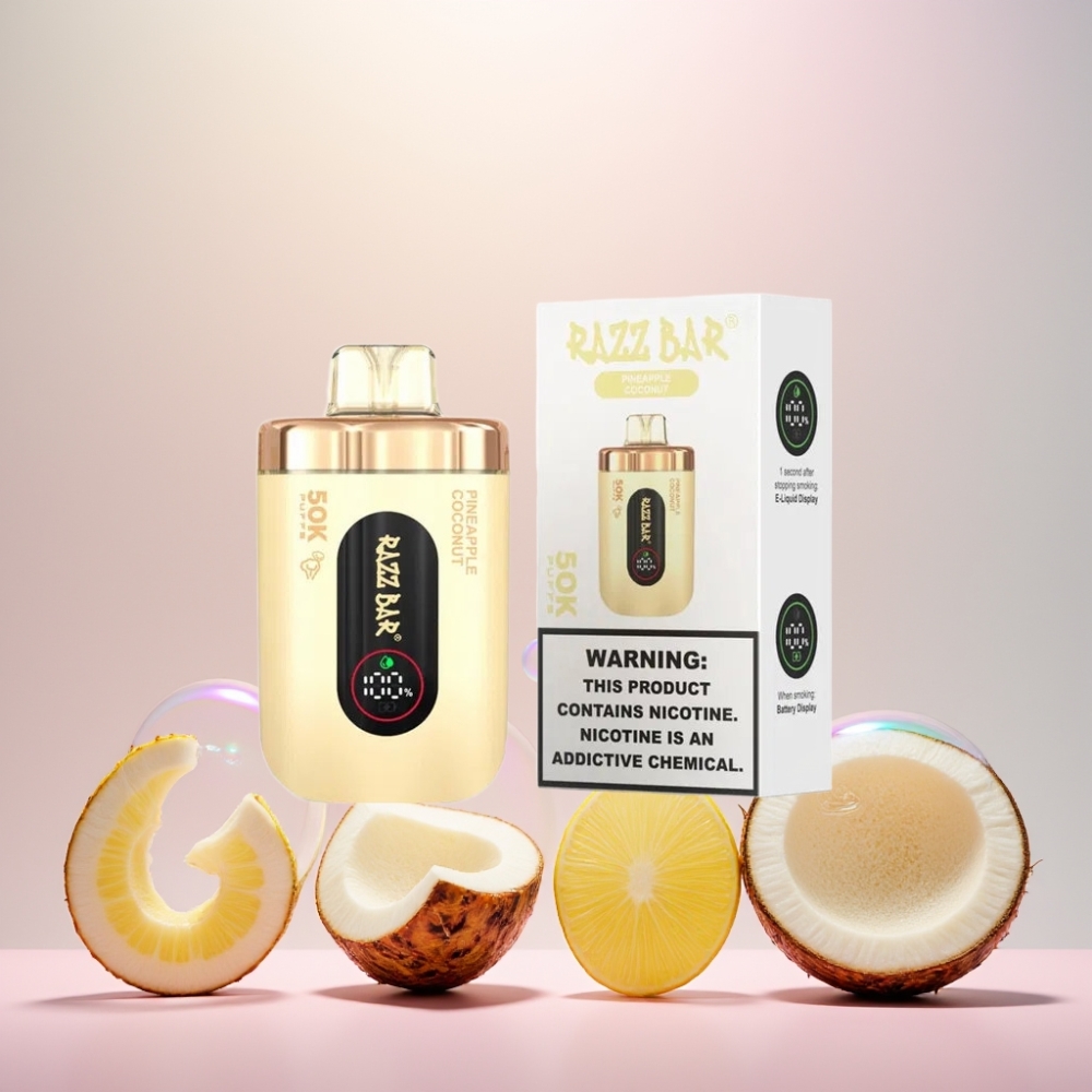 Razz Bar 50K Puffs Ananas Kokos 1.0 Ohm Mesh 650 Mah Type-C 2% Nic Engros Danmark