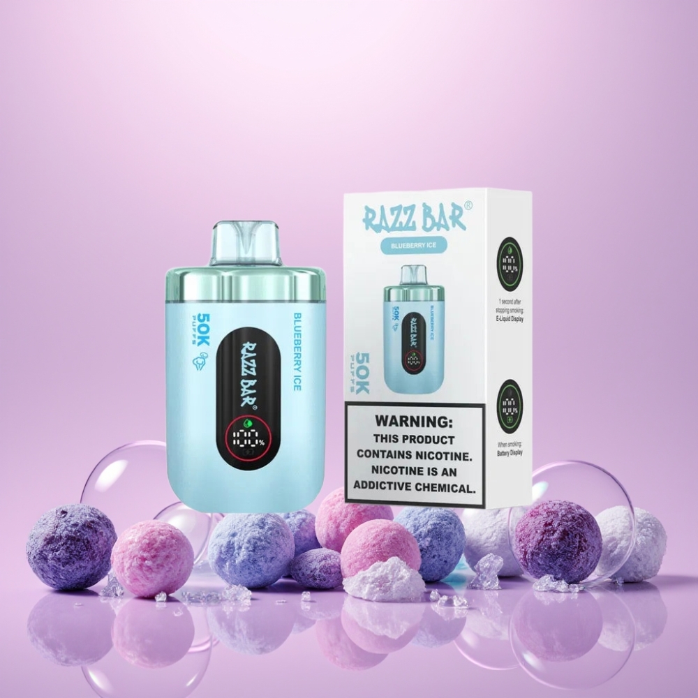 Razz Bar 50K Puffs Engangs Vape Blåbær Is 1.0 Ohm Mesh Coil 650 Mah Type-C 2% Nicotin Engros Danmark